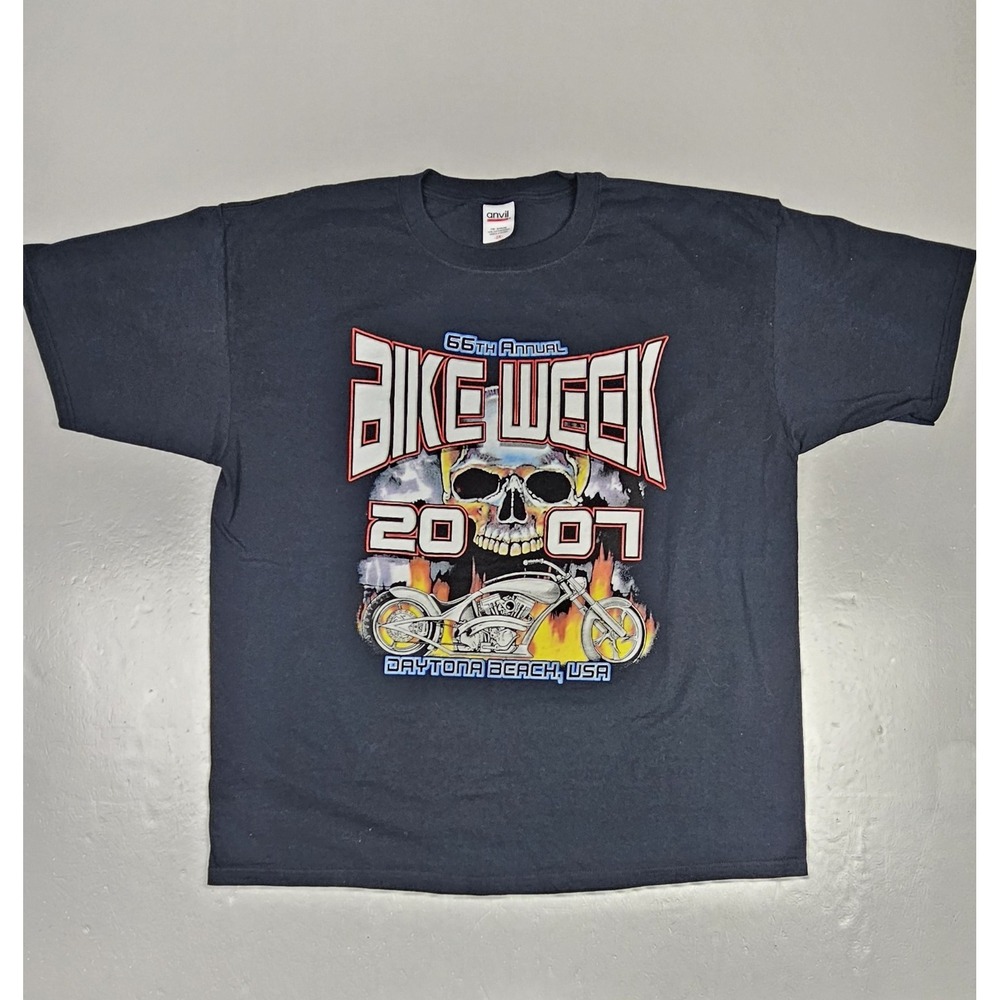 Anvil Sturgis Bike Week T-Shirt Mens 2XL Black 2007 Motorcycle Daytona Beach FL.